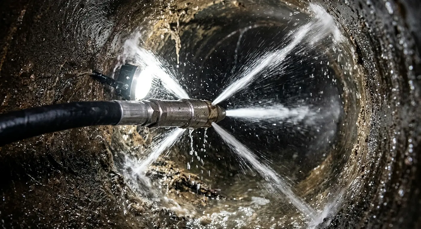 High-pressure hydro jetting nozzle cleaning sewer pipe for Trenchless Sewer Repair in Ruidoso